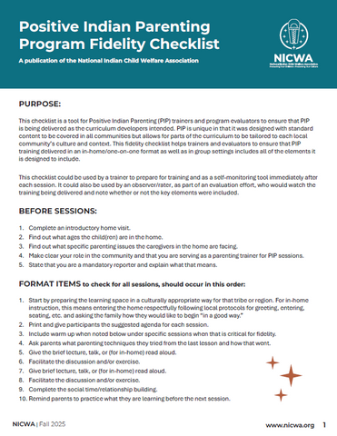 Positive Indian Parenting Program Fidelity Checklist